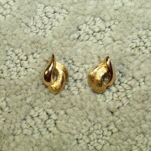 Vintage Christian Dior Smooth and Textured Gold Tone Pierced Earrings Signed COA